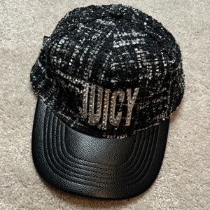 Juicy Couture Baseball Cap Black Gray Silver Metallic Tweed Y2K